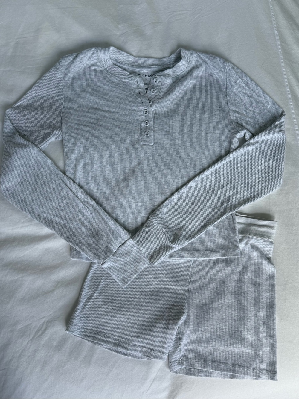 Pink Rose Light Gray Henley Thermal Top & Shorts Set
